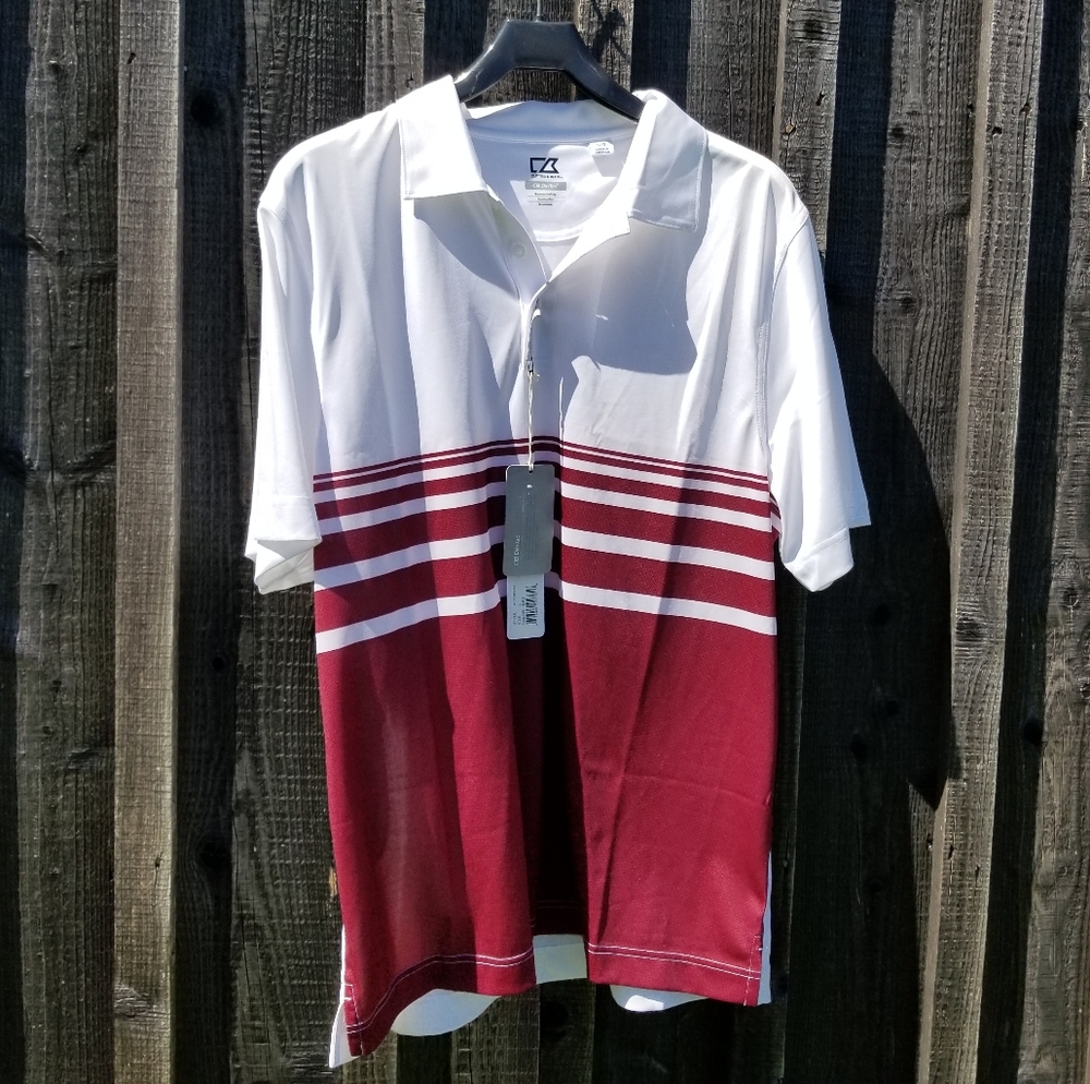 Cutter & Buck DryTec Golf Polo Shirt Men's Large Maroon White Striped NEW W/Tags